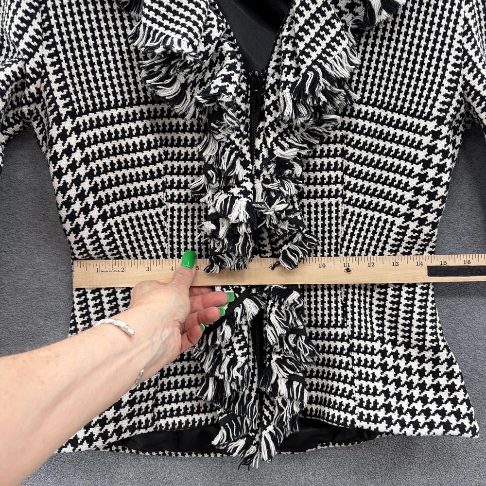 Anne Fontaine Jacket Womens 2 Black White Tweed Ruffle Fringe Full Zip Blazer - Picture 9 of 14